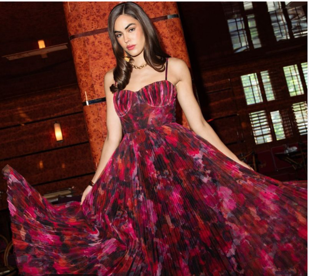 Anthropologie Pleated Floral Maxi Dress in Magenta and Burgundy - NWT